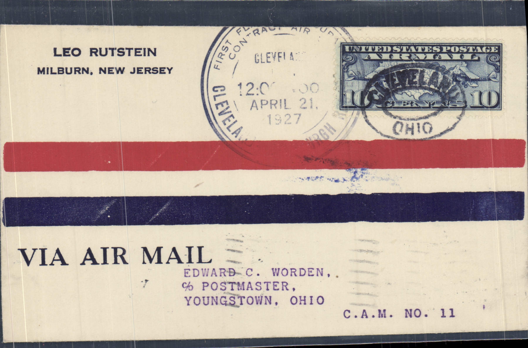 Cleveland, Ohio — Première lettre aérienne contractuelle — C.A.M. No. 11