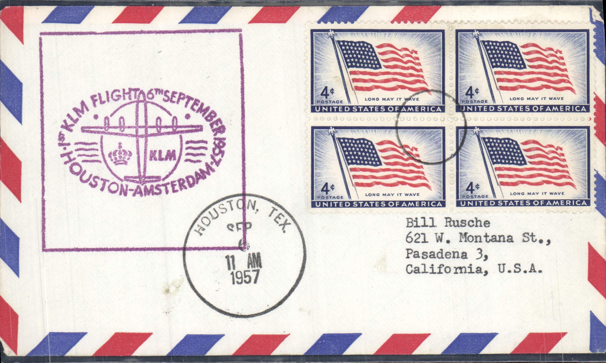 KLM-vlucht 6 - Houston-Amsterdam - 11 AM 1957 — KLM