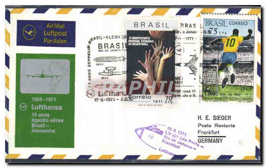 Lettre Bresil Lufthansa Bresile Allemagne 17 8 1971 Football Pele