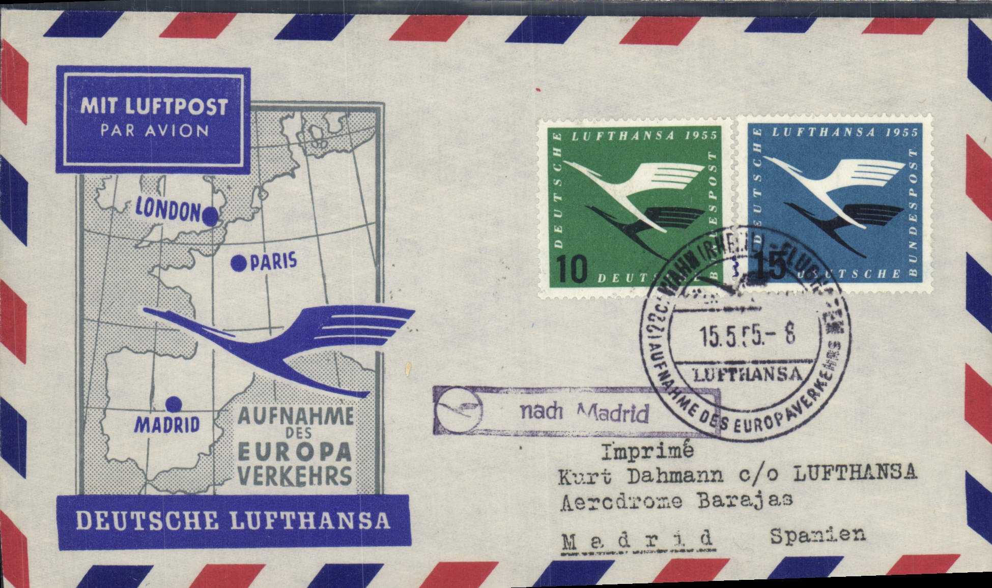 Lettre Allemagne 15 5 55 London Paris Madrid 