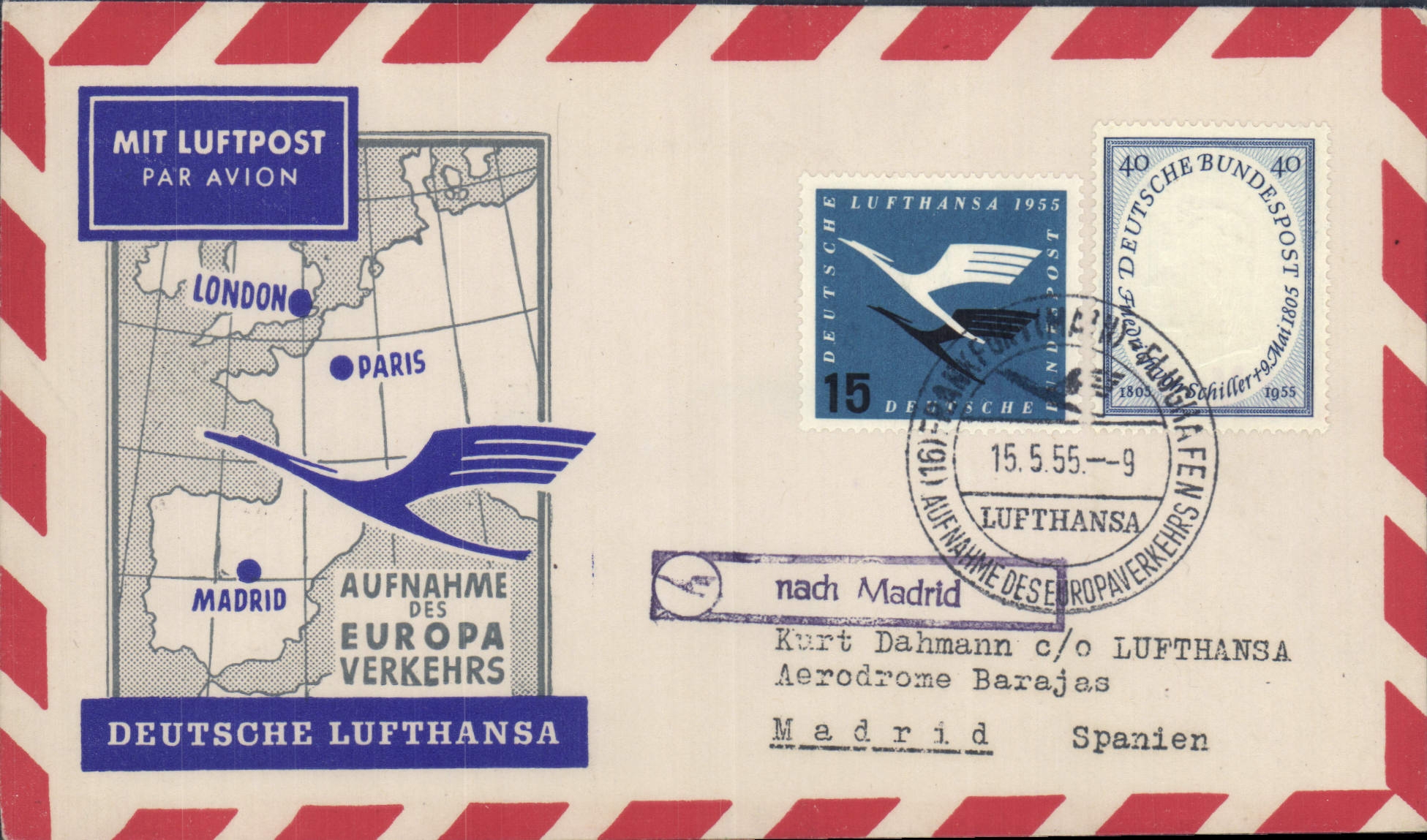 Lettre Allemagne 15 5 55 London Paris Madrid 