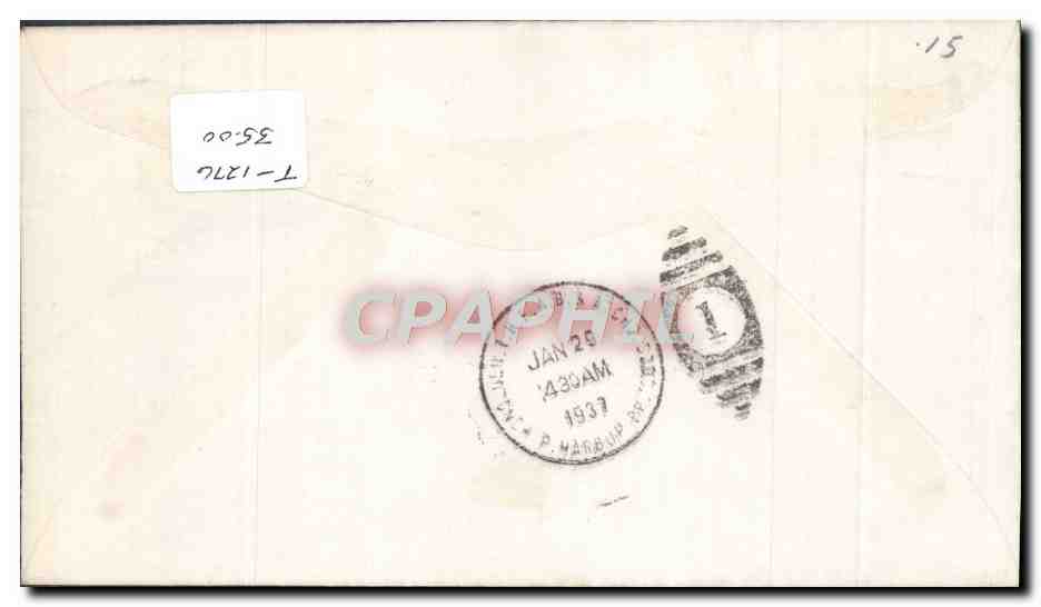 Lettre Etats Unis 1st flight San Diego Pearl Harbour 27 1 1937 — Rückseite