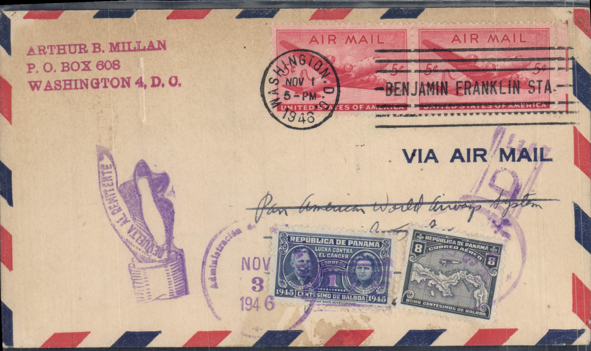Washington D.C. — Aéropostale nach Panama — 1945