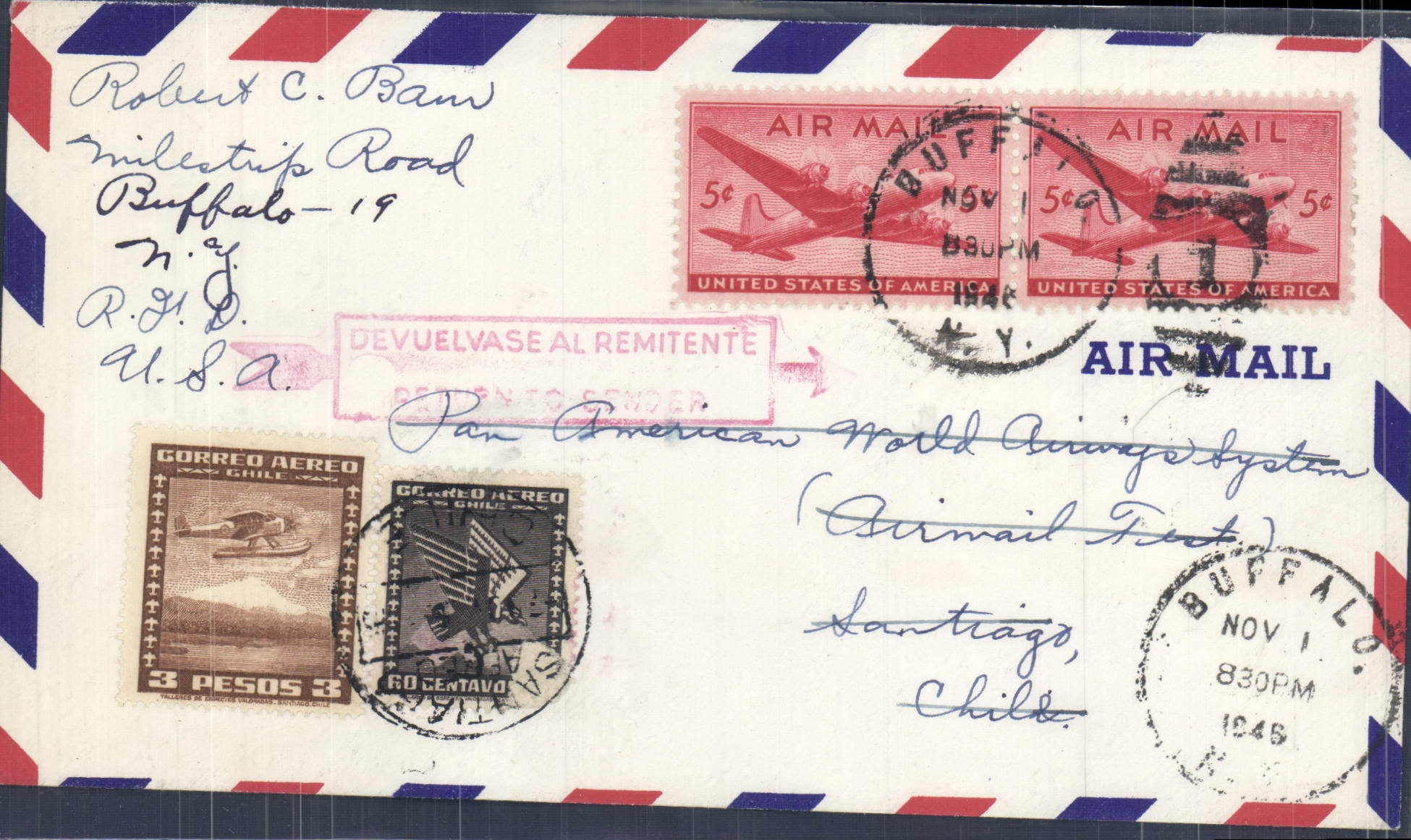 Lettre Etats Unis Flight to Santiago Chili
