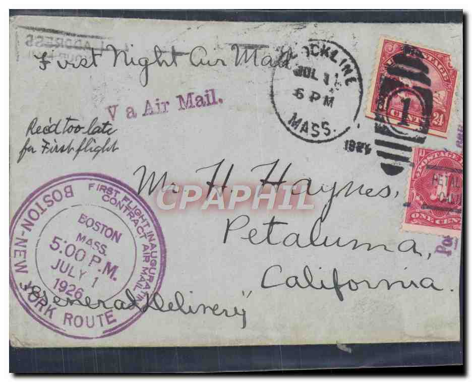 Lettre Etats Unis Boston New York 1 7 1926