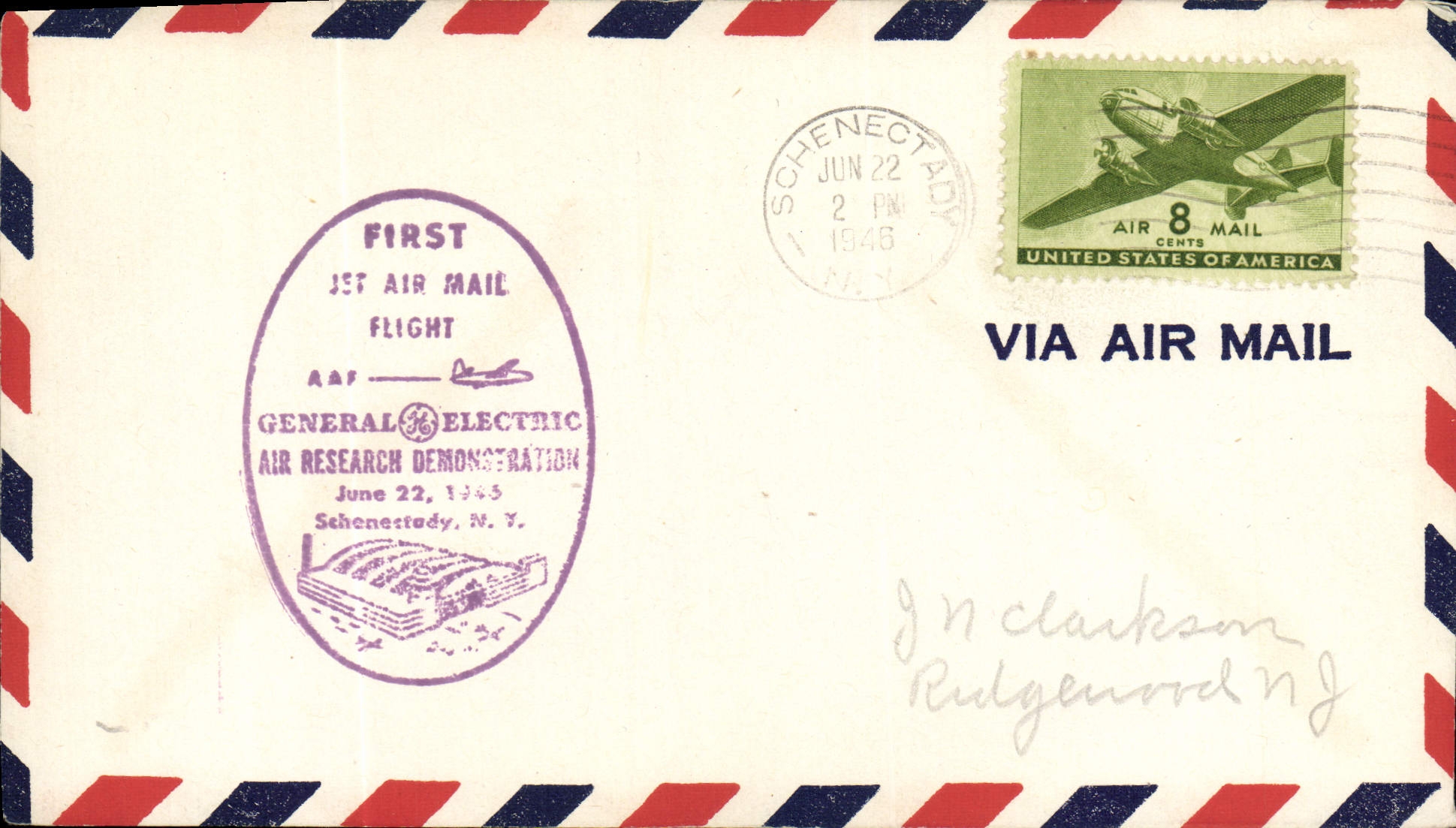Lettre Etats Unis 1st flight General Electric 22 6 1946