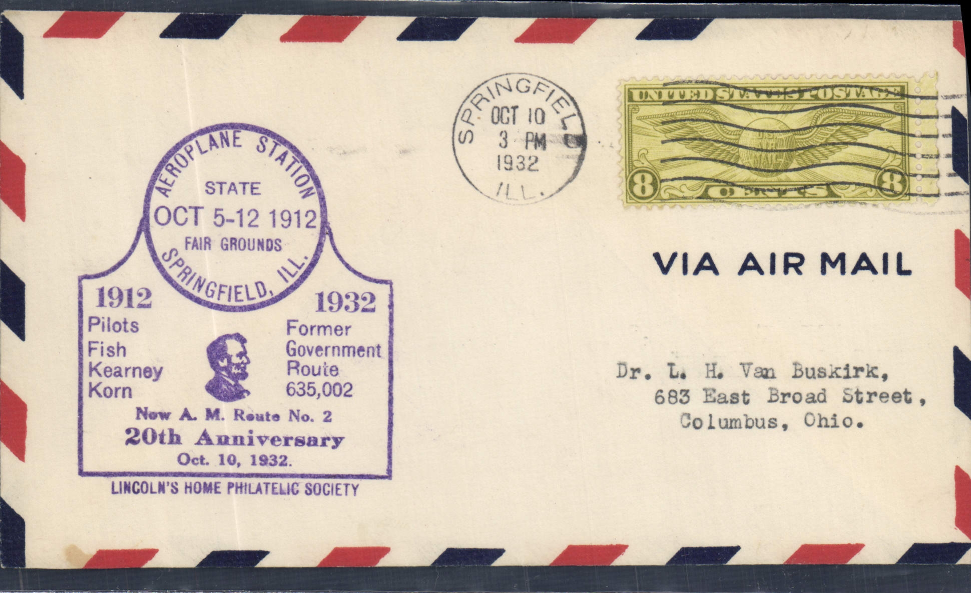 Anniversaire de l'Aéroplane Station Springfield — 20e anniversaire — Lincoln's Home Philatelic Society