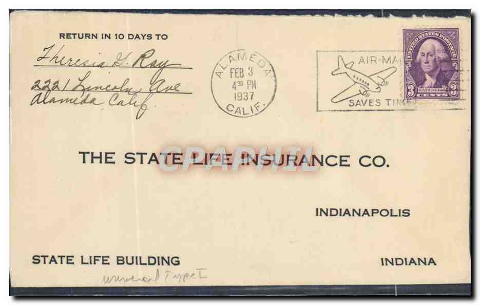 Alameda — Lettre d'assurance — The State Life Insurance Co. (Indianapolis)