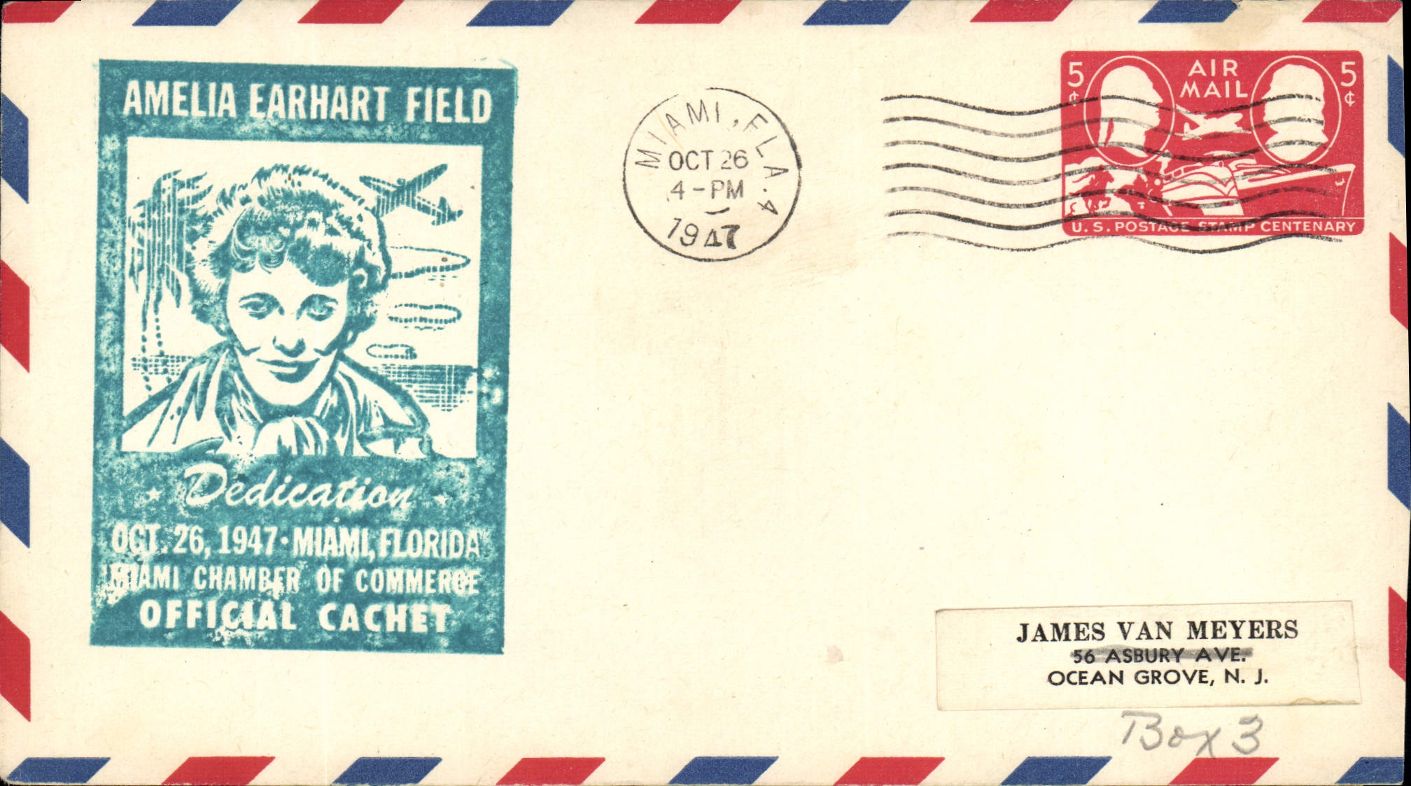 Amelia Earhart Field — Dedication — Miami Chamber of Commerce, official postmark