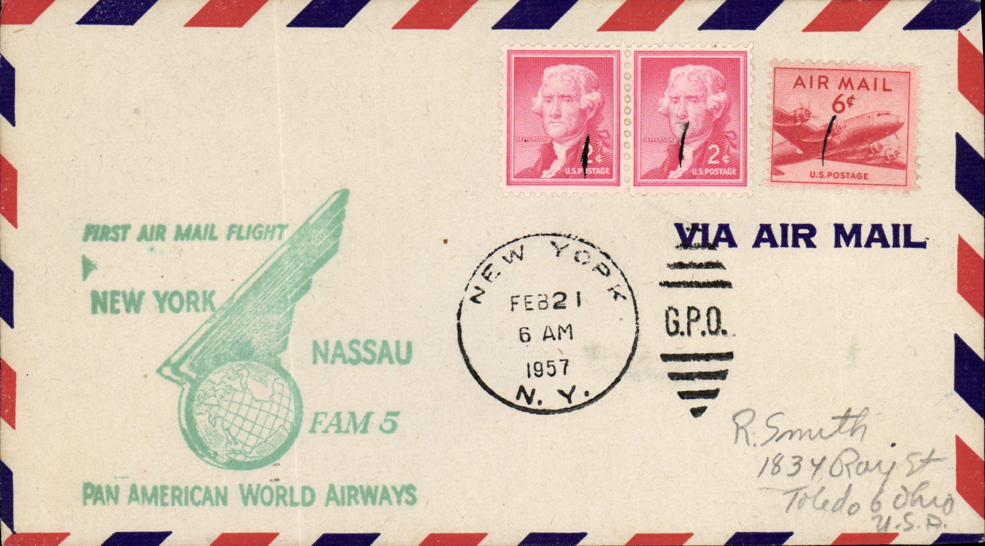 Primo vol postale aereo New York-Nassau — Pan American World Airways — FAM 5