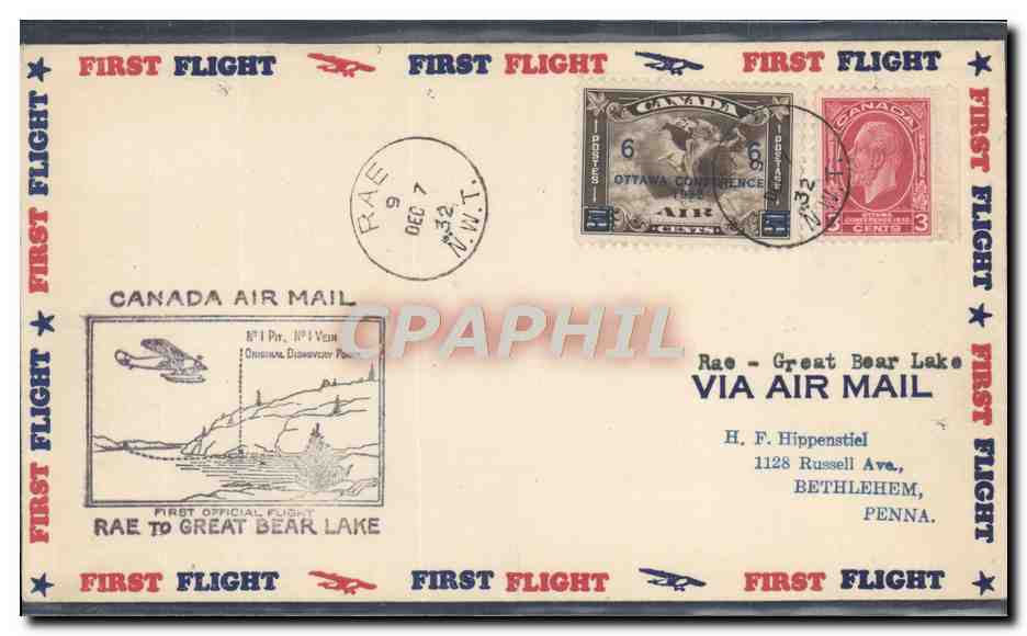 Lettre Canada 1st Flight Rae to Great Bear Lake 7 12 1932