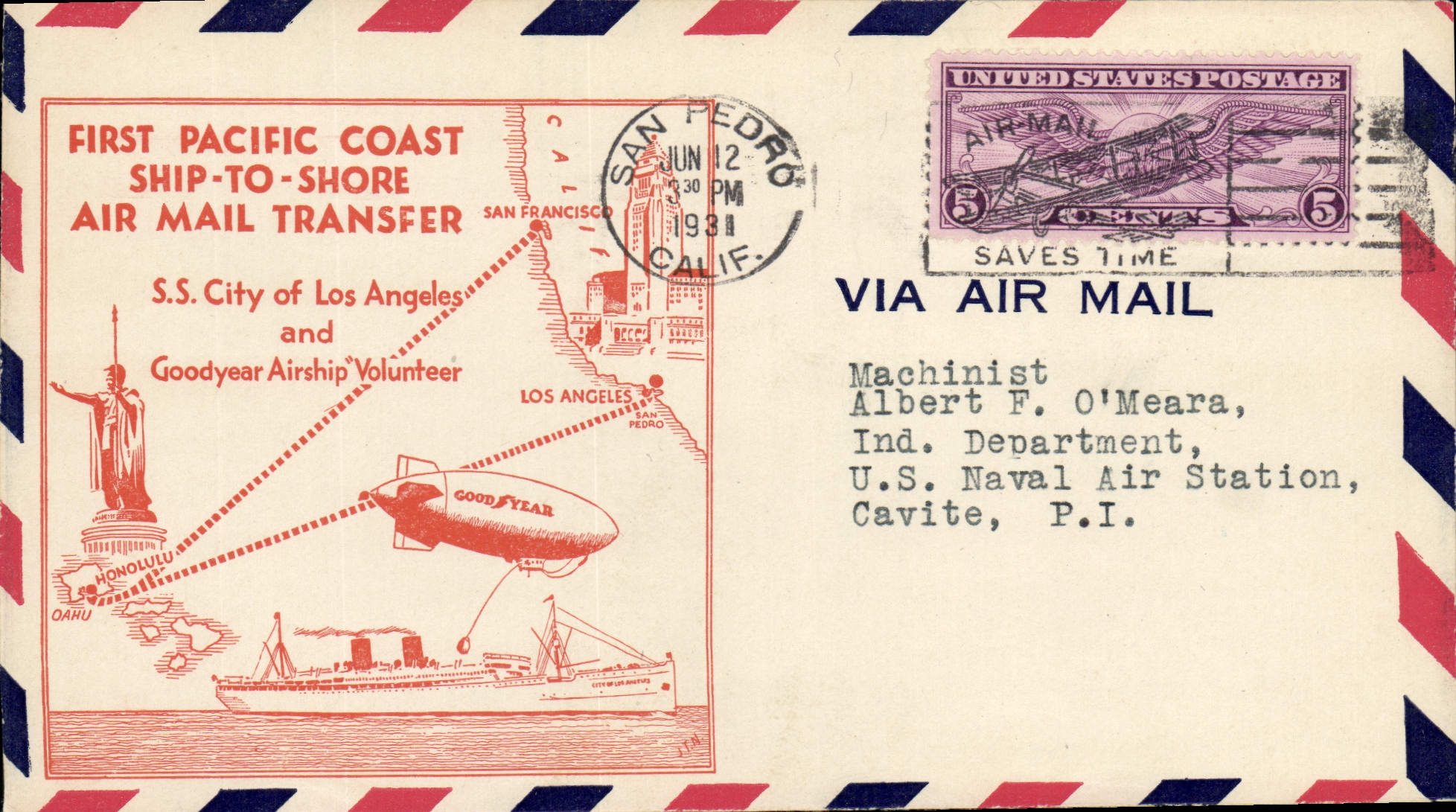 Premier transfert aérien Pacifique côte-à-côte — S.S. City of Los Angeles et Goodyear Airship Volunteer — éditeur non visible