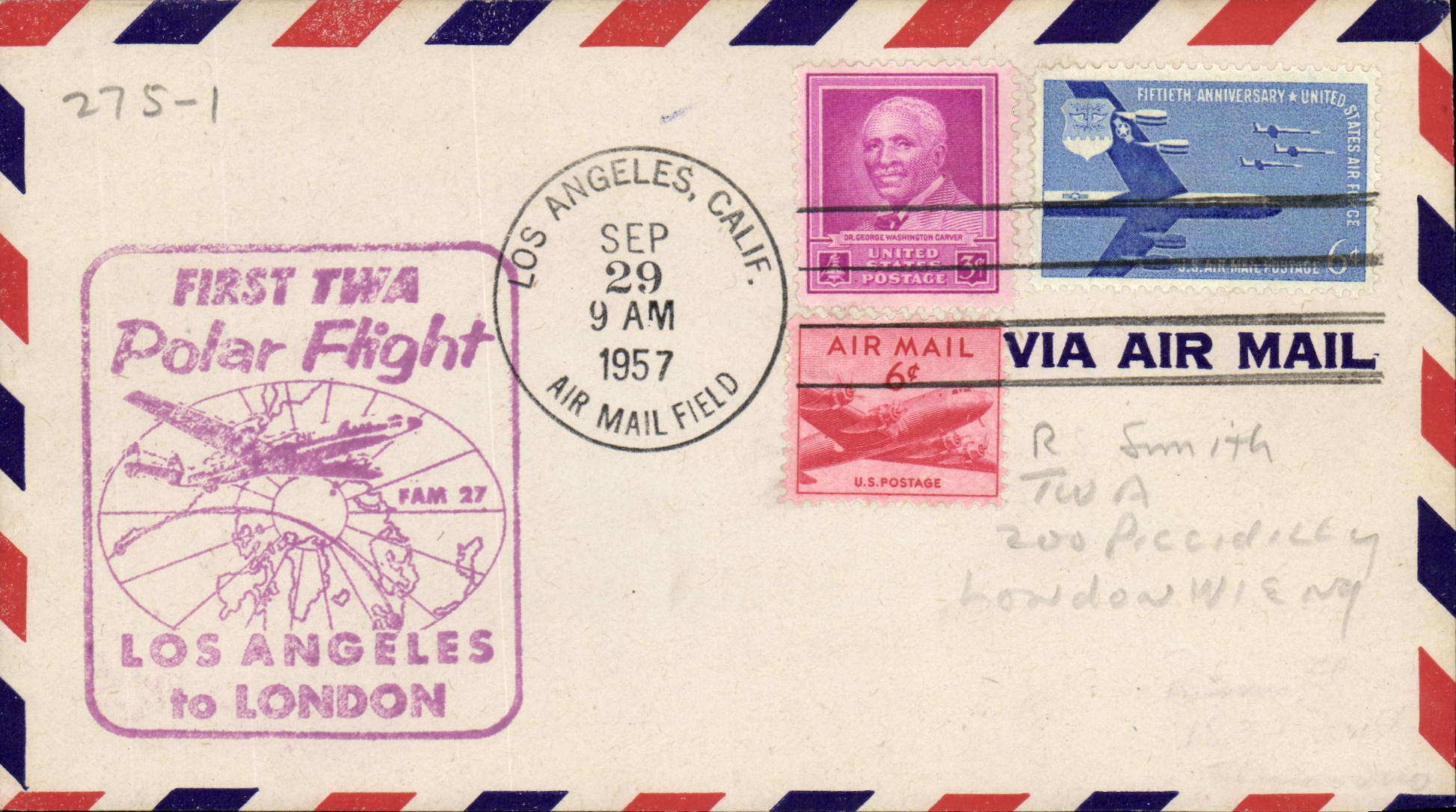 Eerste polaire vlucht van TWA — Los Angeles naar Londen — TWA