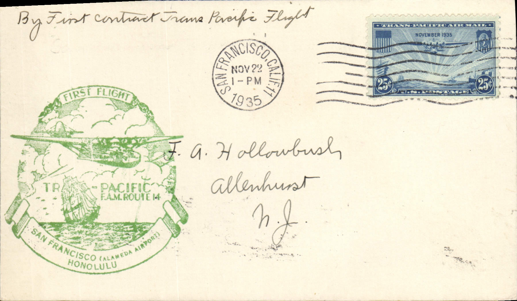 Premier vol transpacifique — San Francisco (Alameda Airport) — 22 novembre 1935 — éditeur inconnu, n° de série non visible