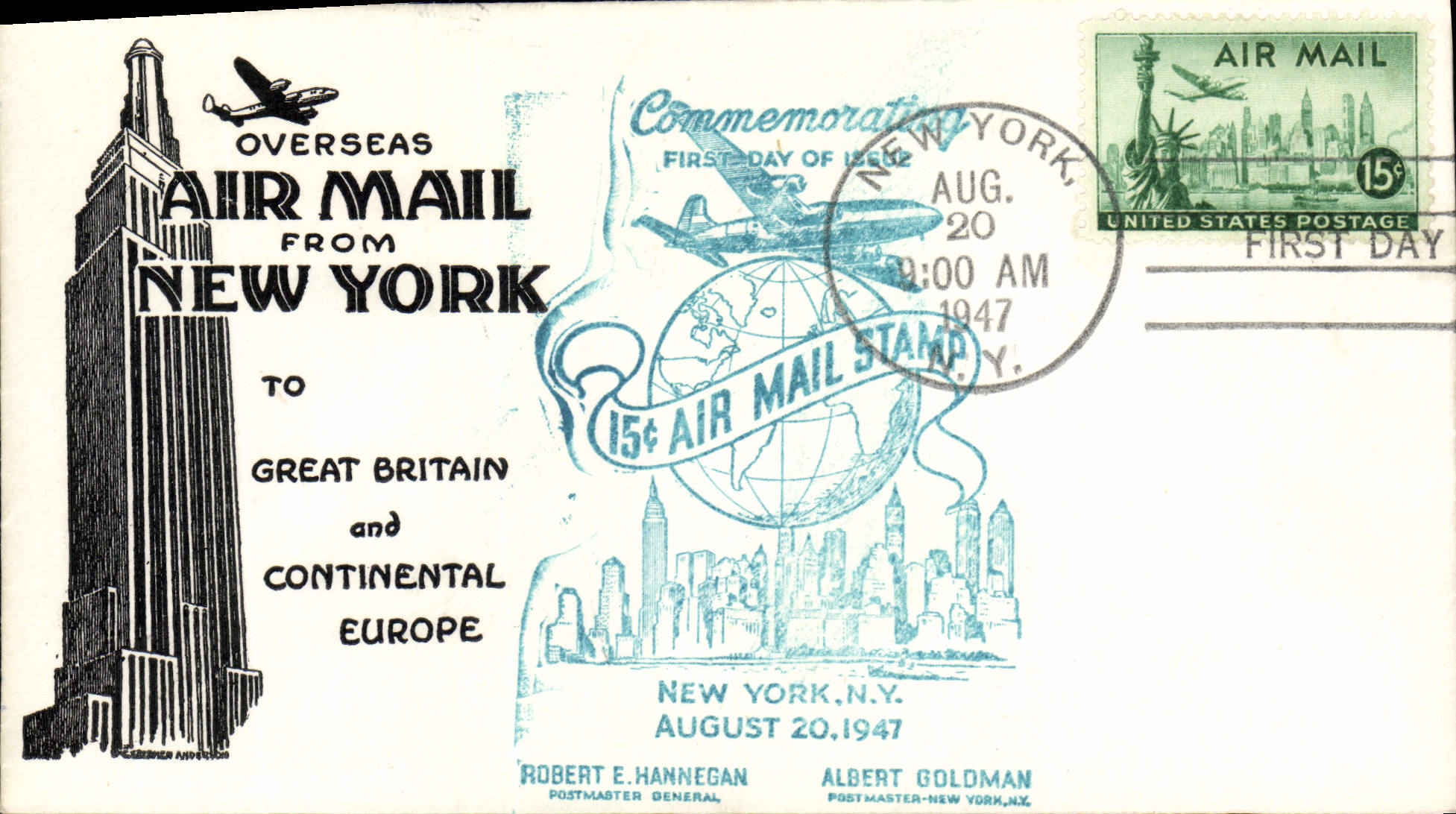 Lettre Etats Unis 1st Flight New York 20 8 1947 Liverpool