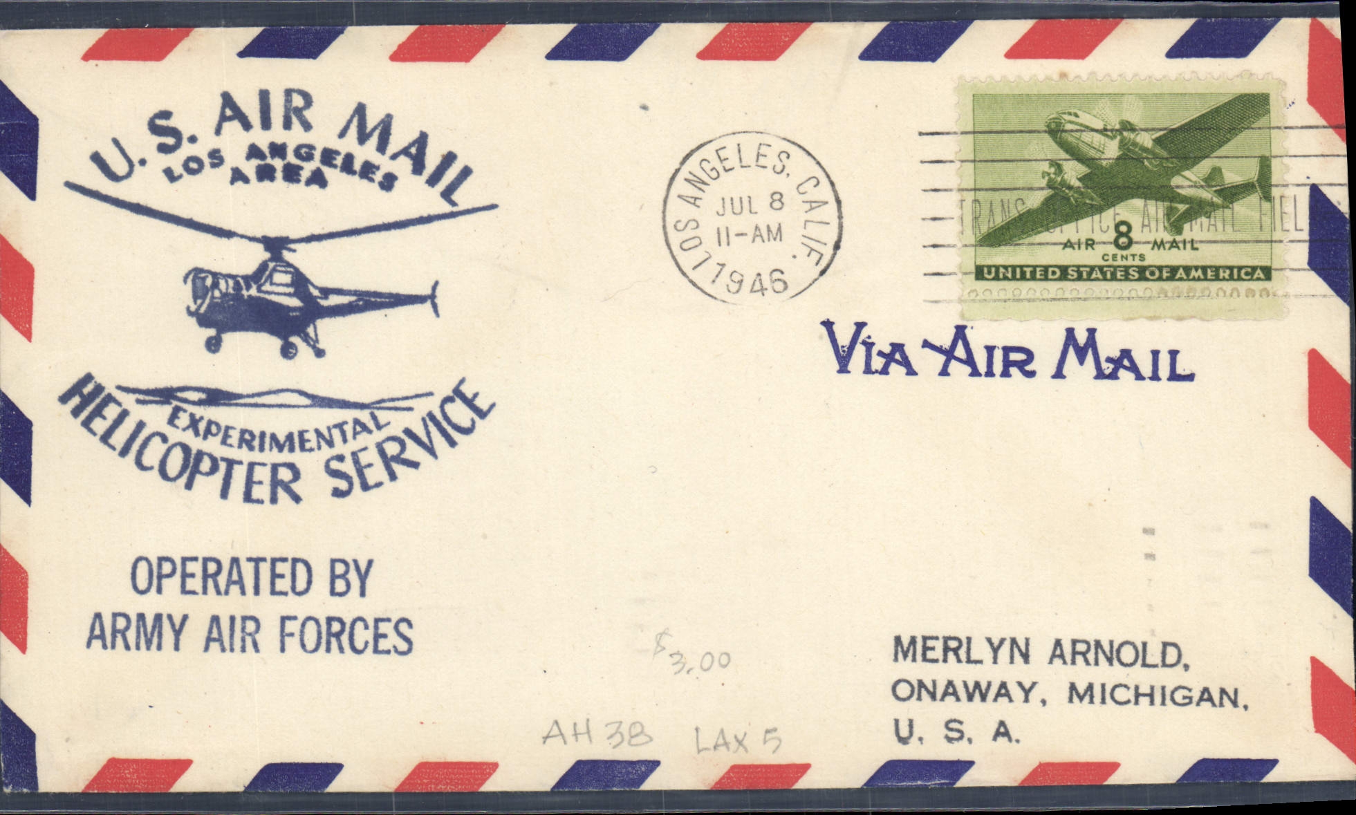 U.S. Air Mail Los Angeles Area — Helicopter Experimental Service — Army Air Forces