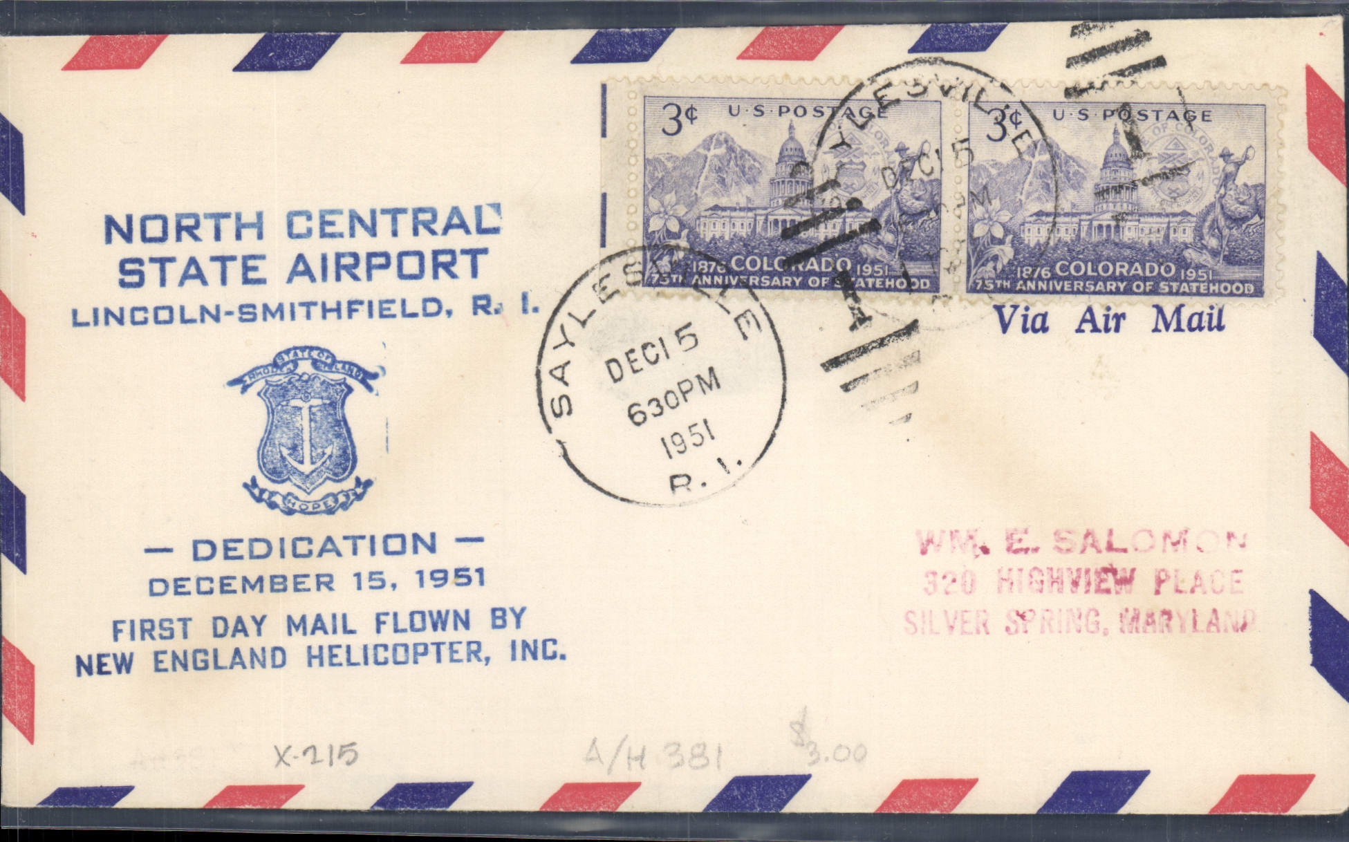 Inwijding van het vliegveld North Central — Lincoln-Smithfield, R.I. — 15 december 1951 — New England Helicopter, Inc.