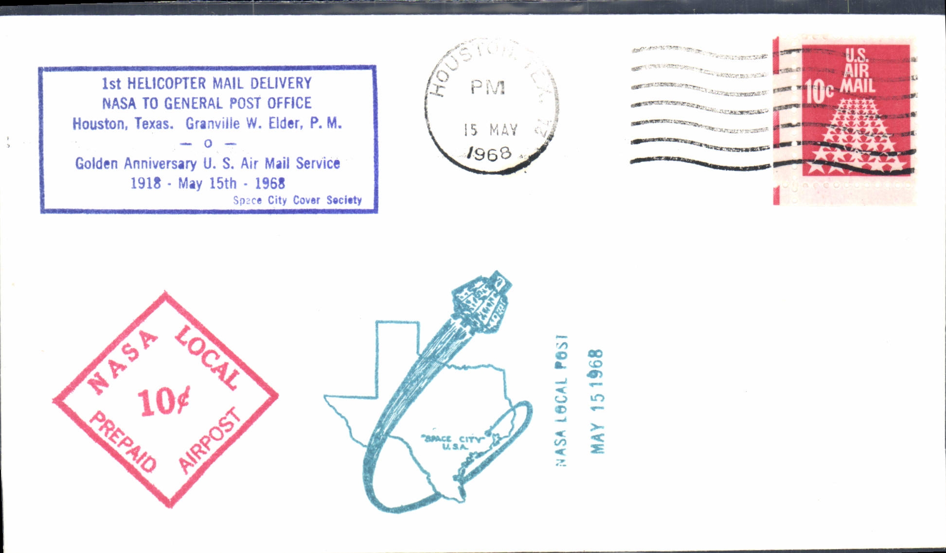 Erster Luftpostversand mit Hubschrauber nach Houston — NASA — 15. Mai 1968