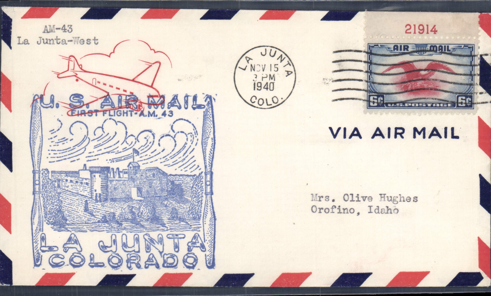 La Junta, Colorado — première vol A.M. 43 — U.S. Air Mail