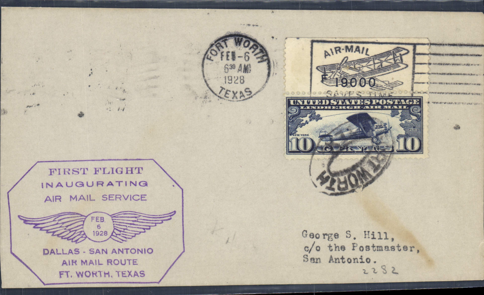 Première liaison aérienne Dallas-San Antonio — inauguration le 6 février 1928 — Fort Worth, Texas