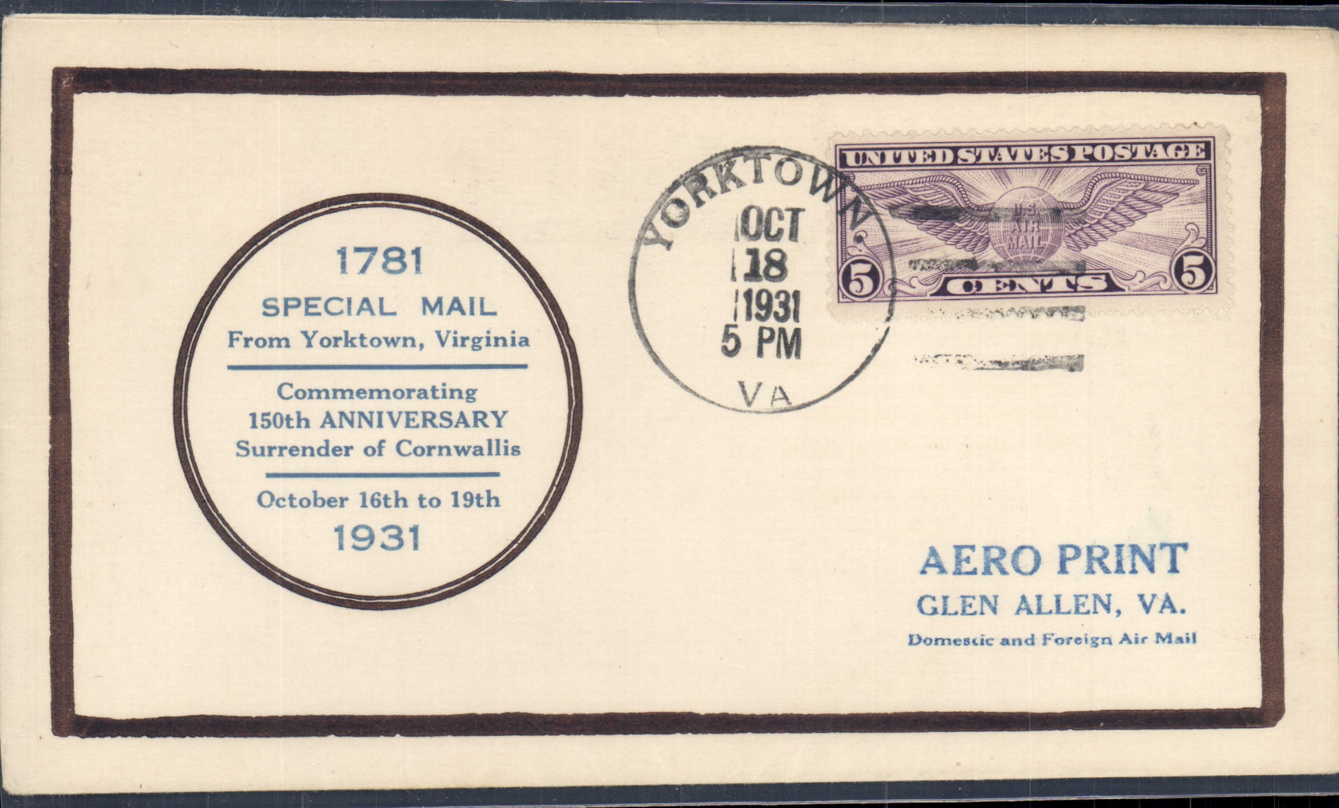 Overgave van Cornwallis — 150e verjaardag — Yorktown, Virginia — Aero Print