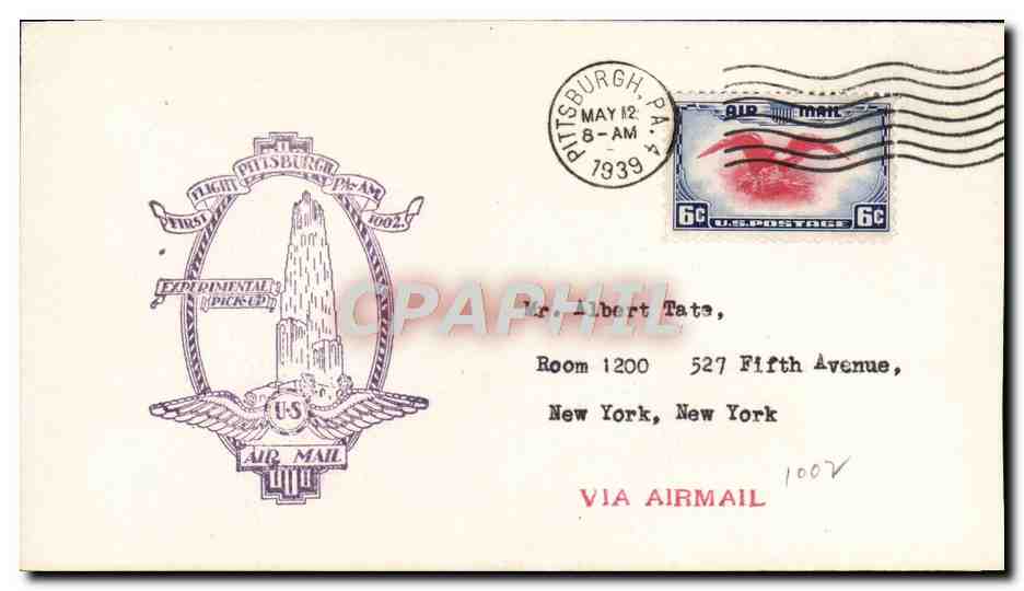 Lettre Etats Unis 1st flight Pittsburgh 12 5 1939
