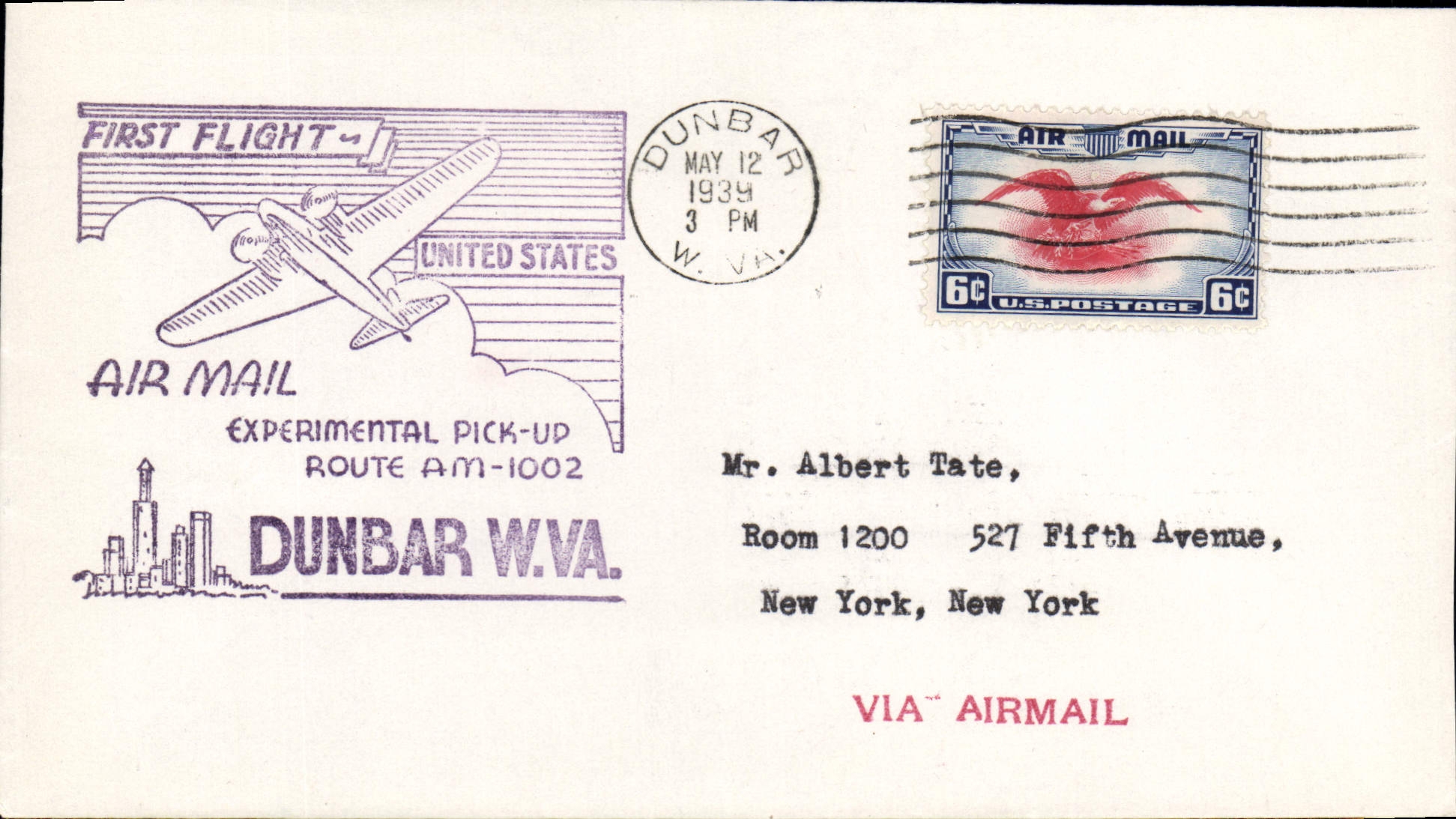Premier vol — Dunbar W.Va. — United States Air Mail