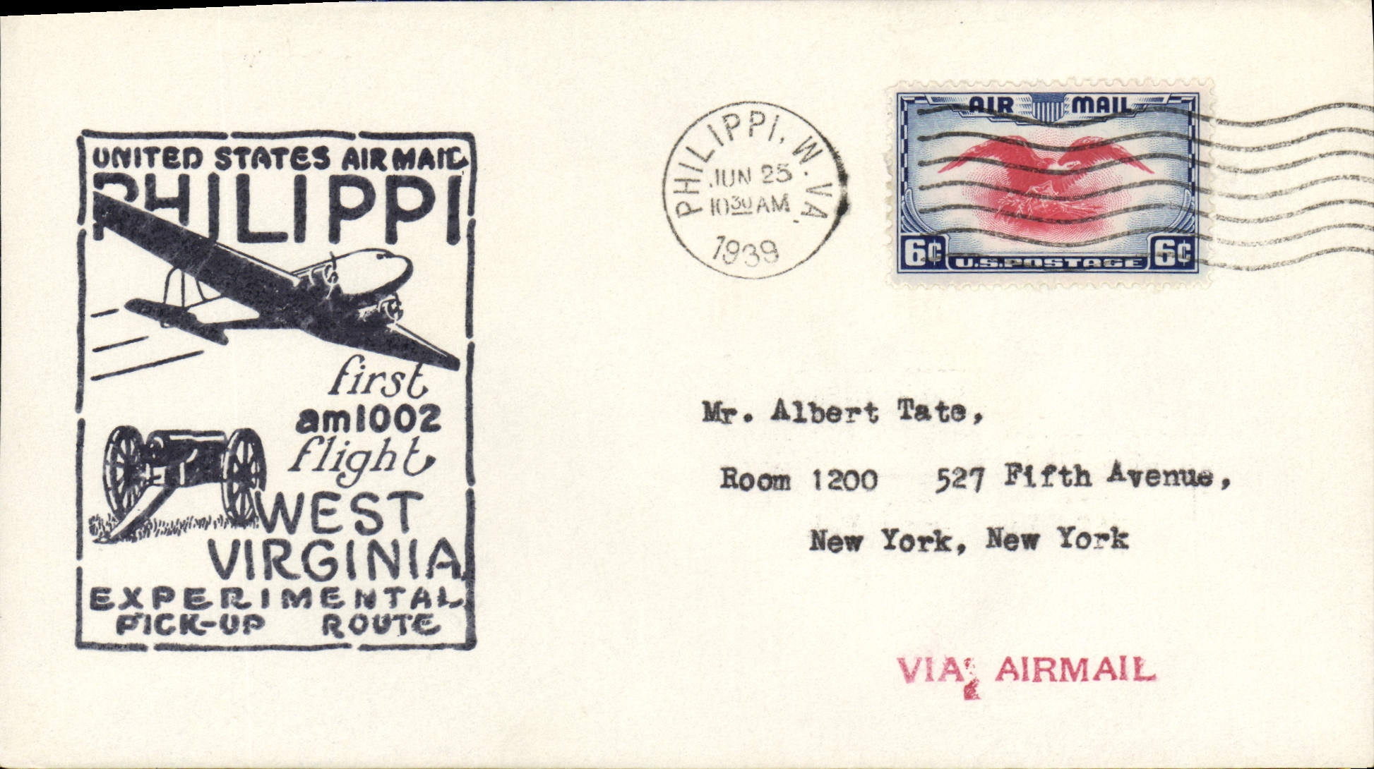 Philippi — premier vol aérien de la route expérimentale — United States Airmail
