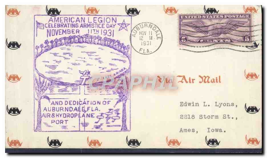 Lettre Etats Unis American Legion Hydroplane Hydravion 11 11 1931 