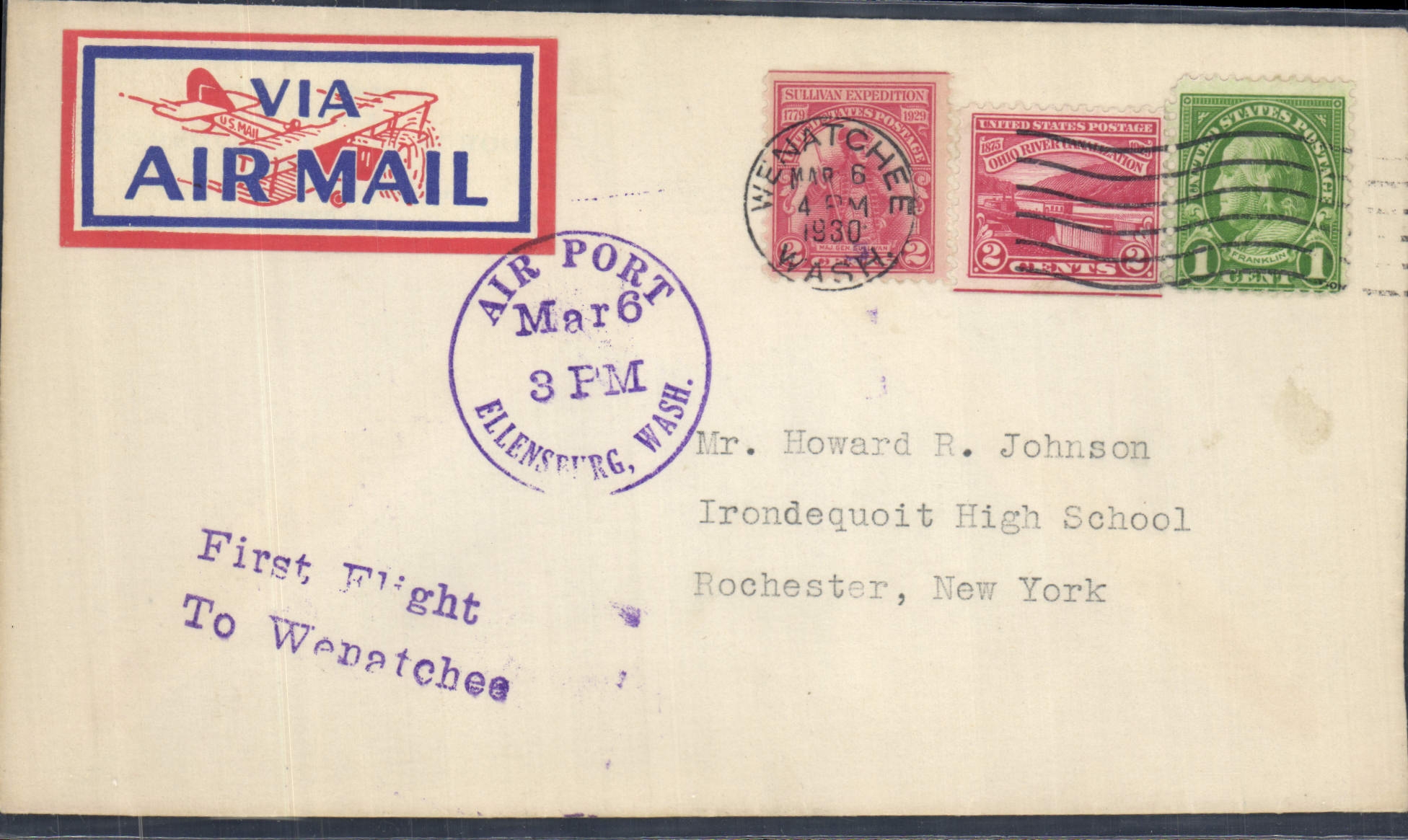 Premier vol aérien — Wenatchee — Ellensburg, Washington — 1930
