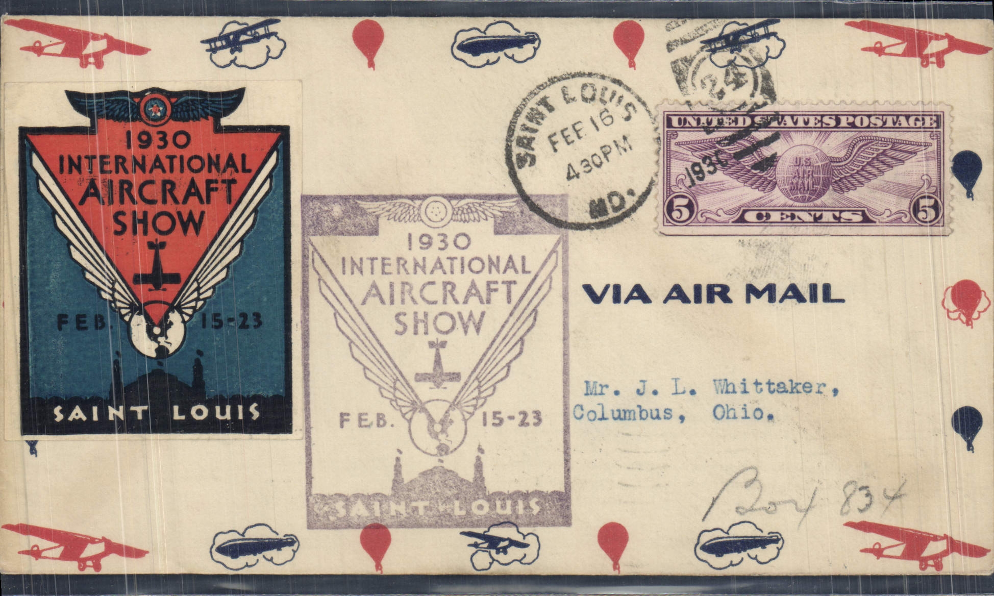 Lettre Etats Unis 1930 Aircraft Show Saint Louis 
