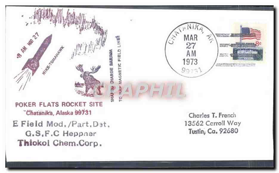 Lettre Etats Unis Poker Flats Rocket Site Chatanika Alaska 27 3 1973 