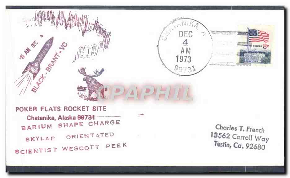Lettre Etats Unis Poker Flats Rocket Site Chatanika Alaska 4 12 1973