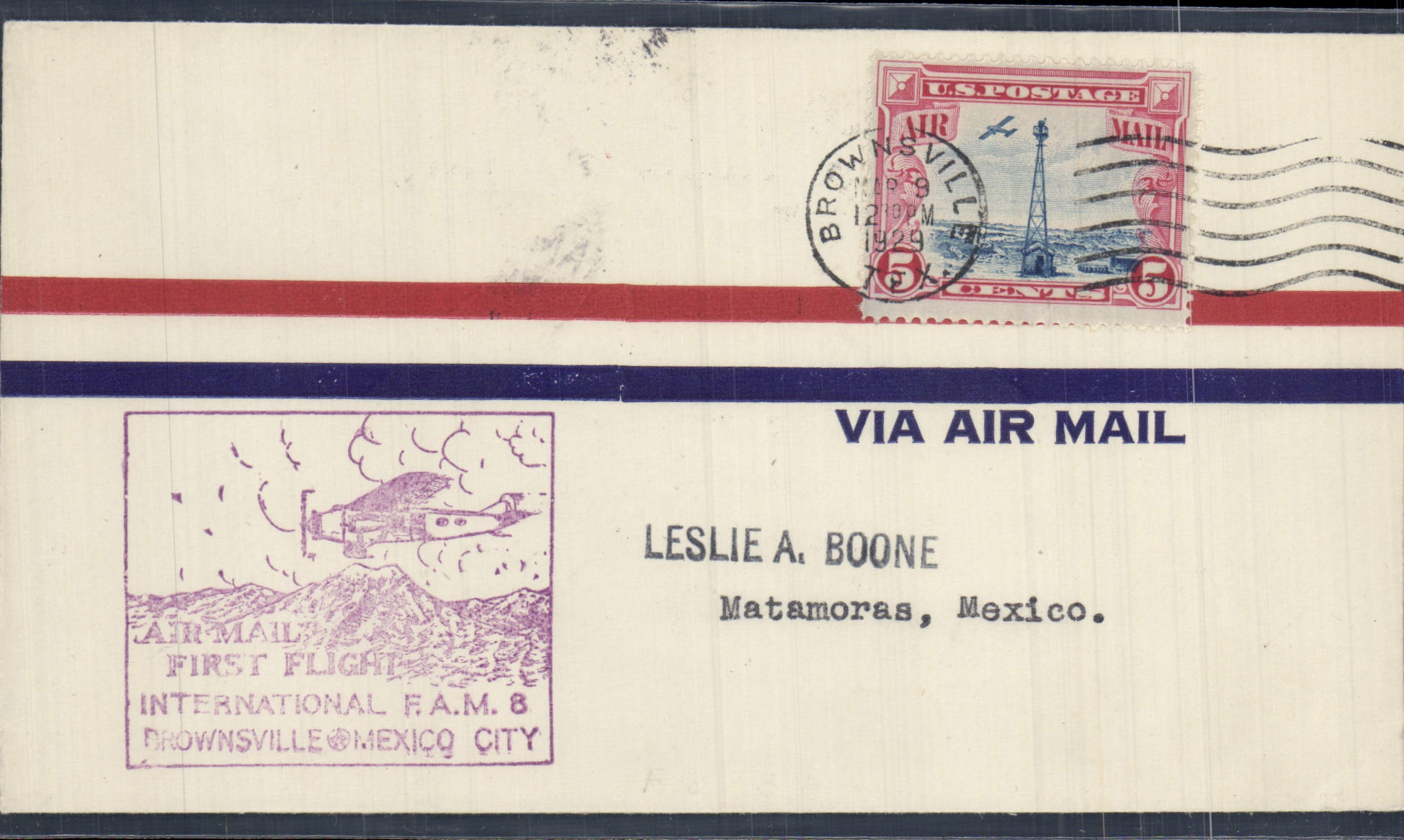 Premier vol aérien Brownsville-Mexico City — Brownsville, Texas — U.S. Postage