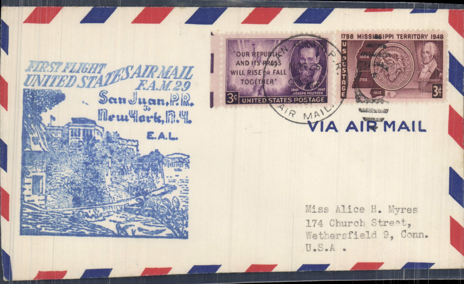 First Flight of the United States — San Juan, Puerto Rico to New York, N.Y. — United States Air Mail