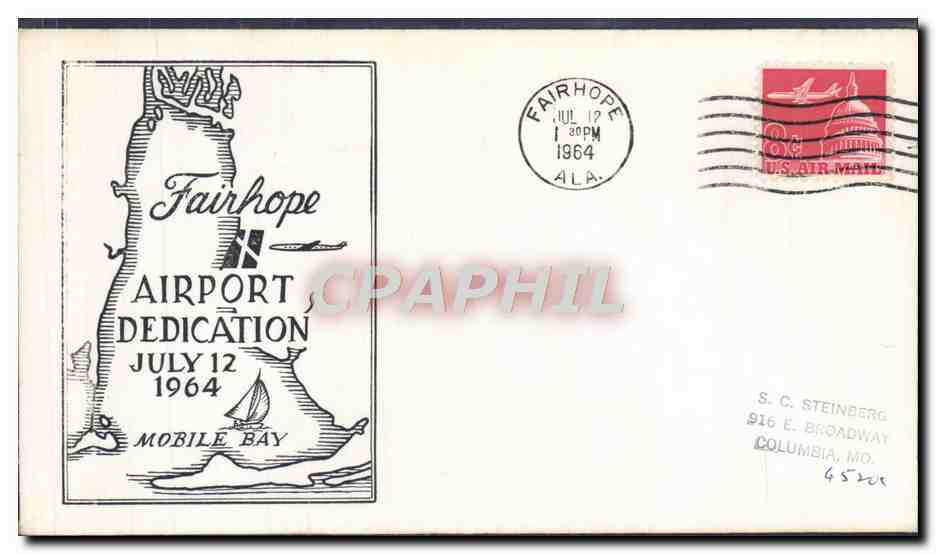 Lettre Etats Unis Fairhope Airport Dedication 12 7 1964