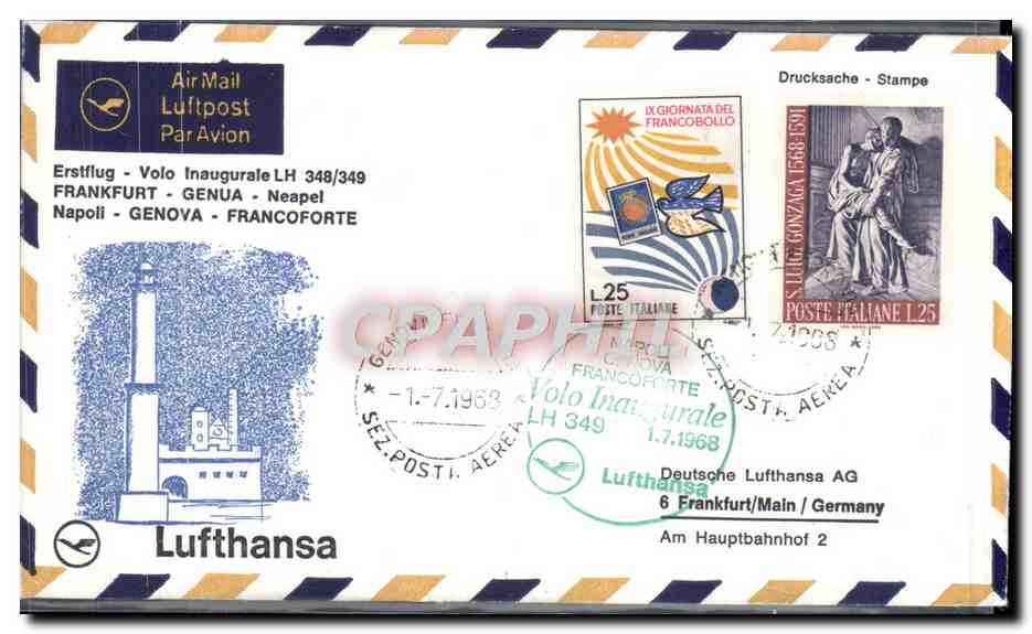 Lettre Napoli Genova Frankfiurt 1 7 1968 Lufthansa