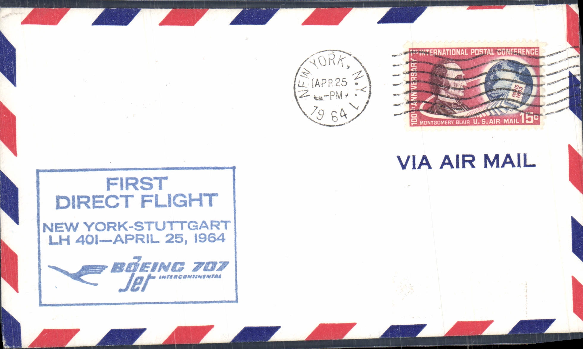 Lettre Etats Unis New York Stuttgart LH 401 25 4 1964 Boeing 707