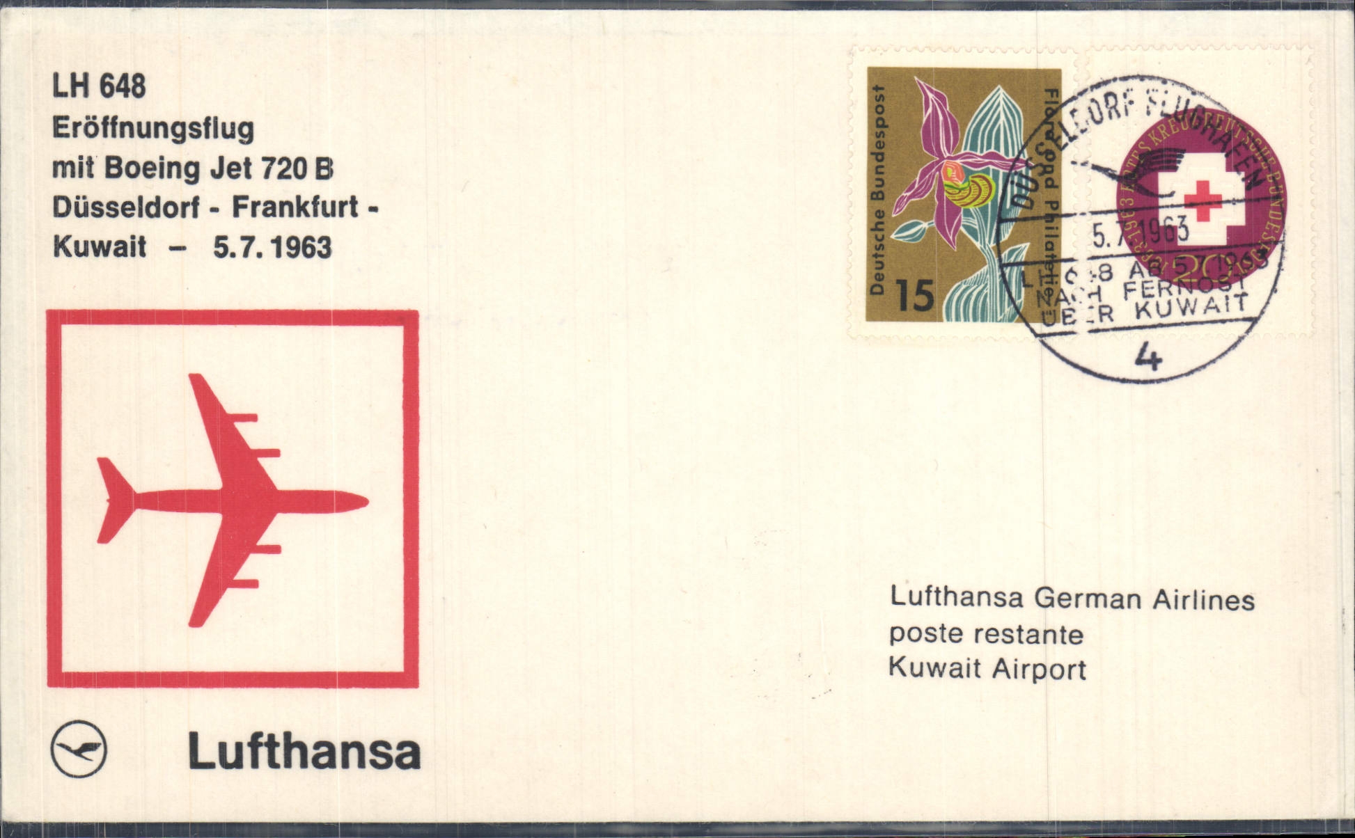 Lettre Dusseldorf Frankfurt Kuwait 5 7 1963 Lufthansa