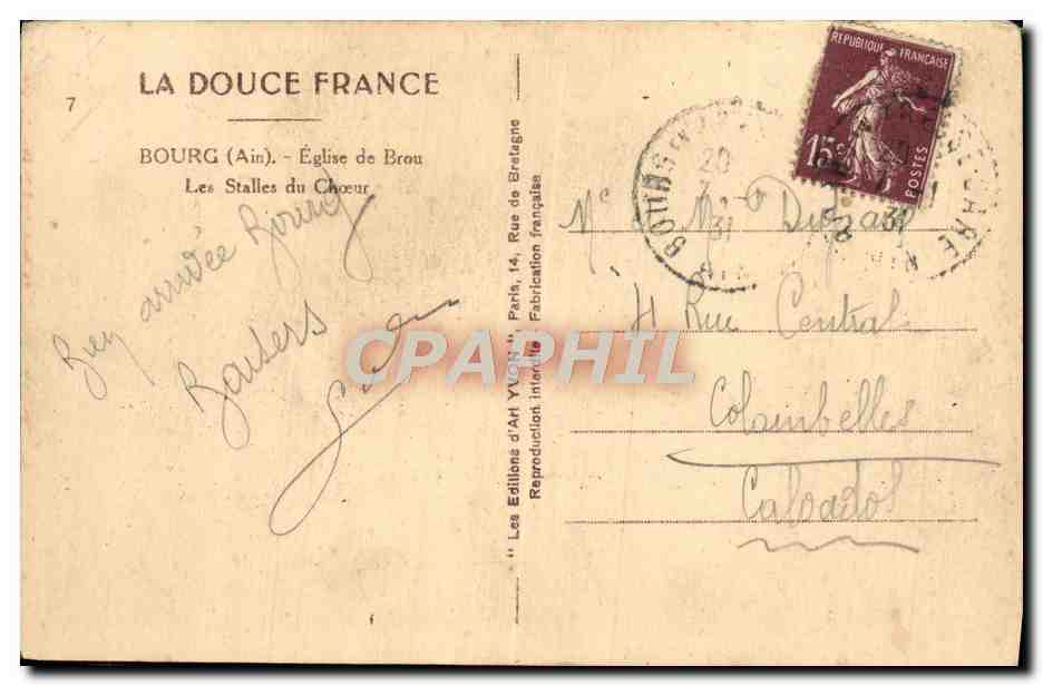 CPA Bourg Eglise de Brou Eglise de Brou Les stalles du choeur — Verso