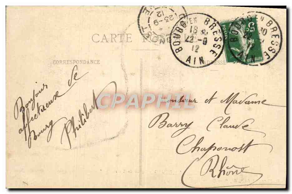 CPA Bourg Eglise de Brou  — Verso
