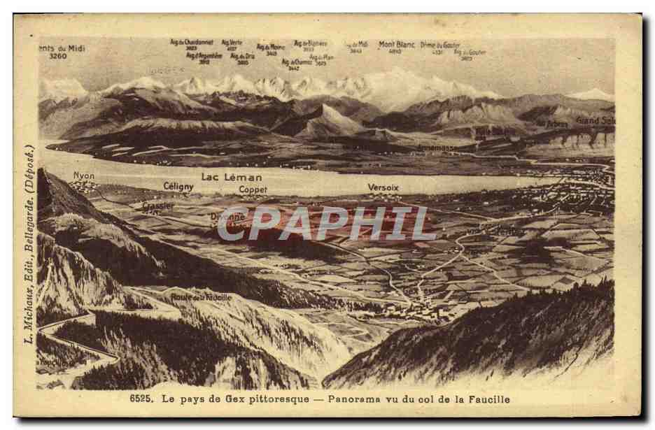 Le pays de Gex pittoresque — Panorama vu du col de la Faucille — L. Méchawe, Édits, Bellegarde (Dépôt)