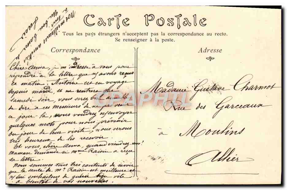 CPA Vichy Le casino Le theatre — Rückseite