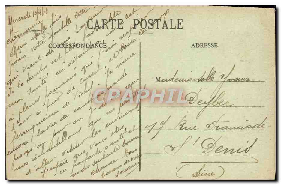 CPA Vichy Marquise et theatre du casino — Verso