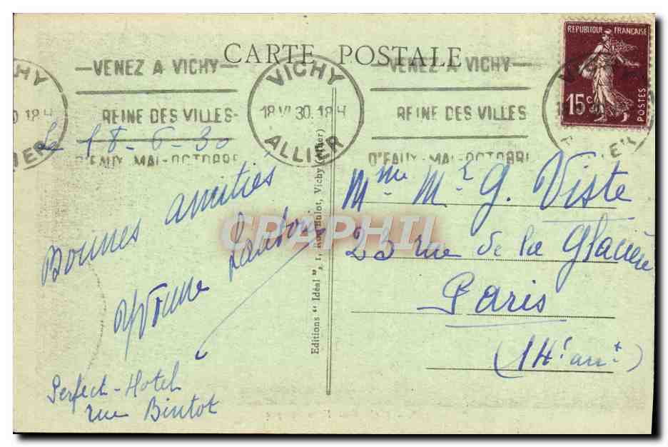 CPA Vichy Villa Sevigne — Verso