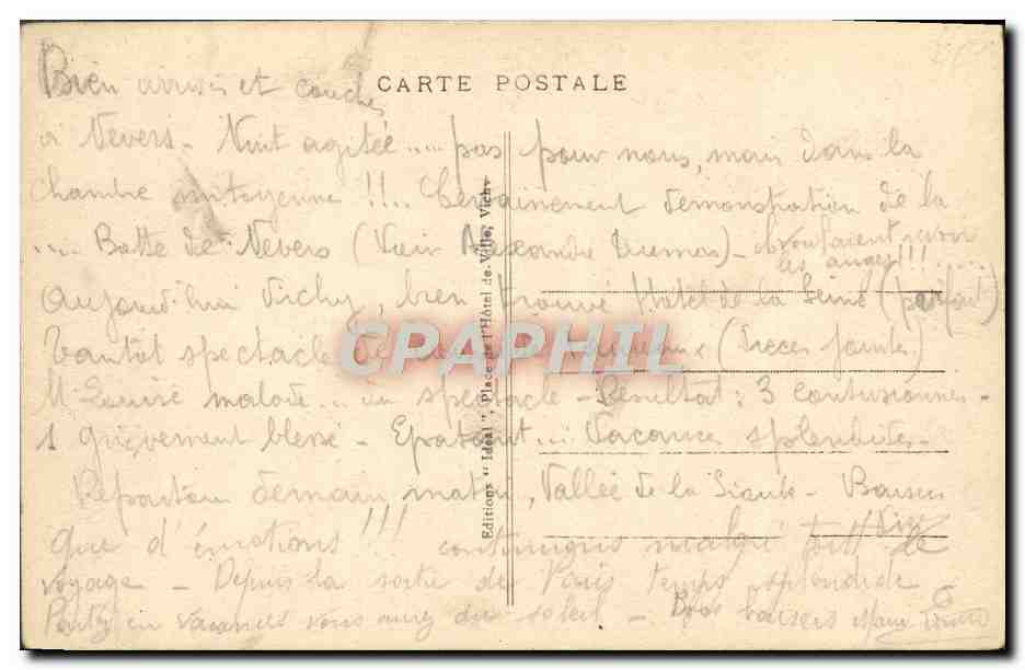 CPA Vichy Galeries Couvertes et Source du Parc — Verso