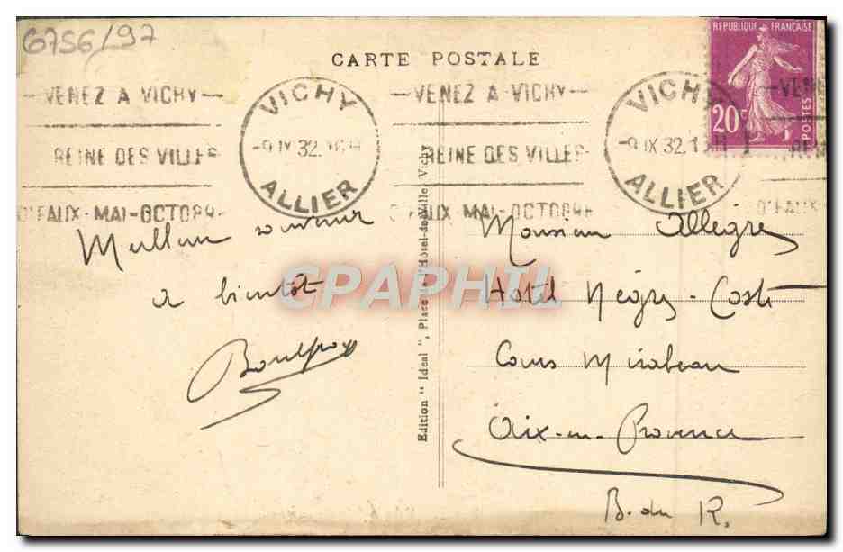 CPA Vichy Le Parc du Casino — Verso