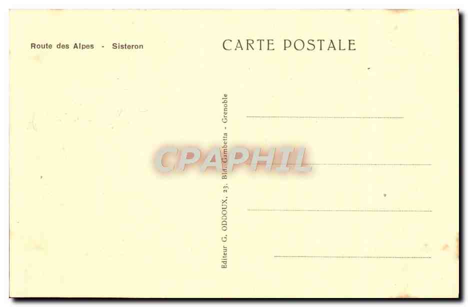 CPA Route des Alpes Sisteron — Rückseite