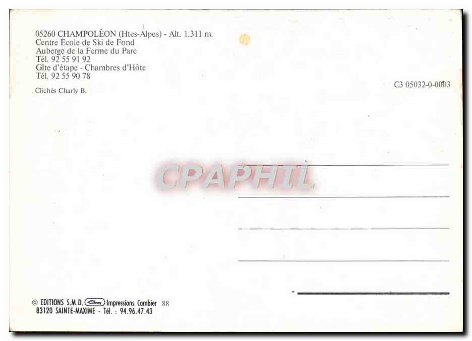 Champoléon — École de Ski de Fond et Auberge de la Ferme du Parc — Éditions S.M.D. Impressions Cambier — Reverso