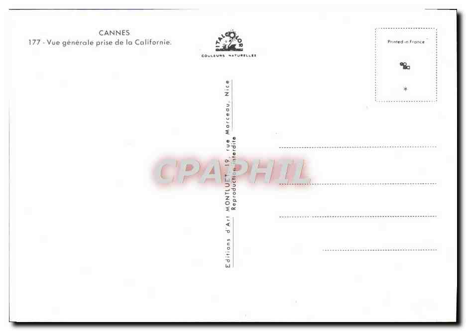 CPM Cannes Vue Generale Prise De la Californie — Verso